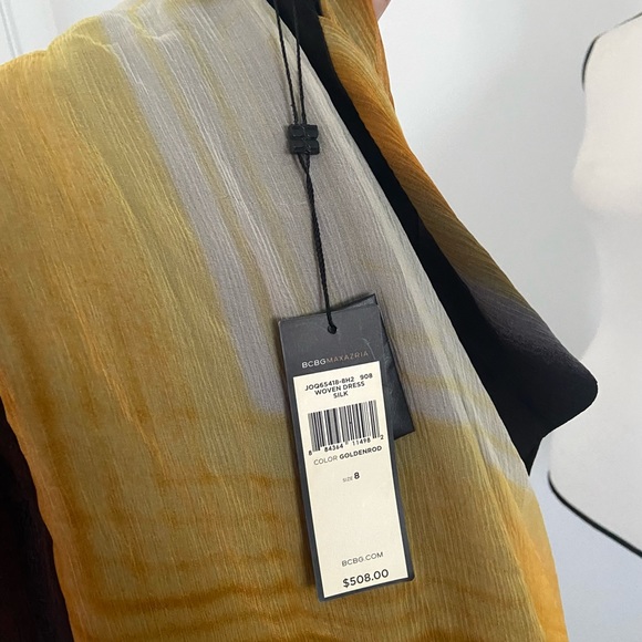 BCBGMaxazria Silk Formal V Neck Dress - Goldenrod - Picture 4 of 4